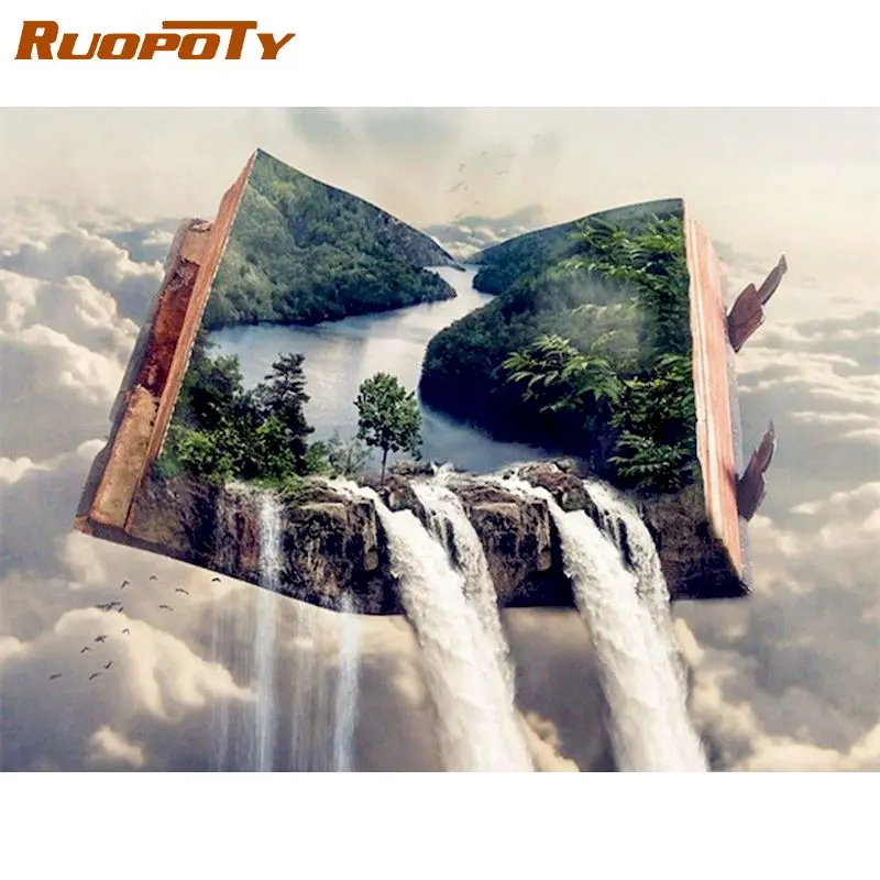 

RUOPOTY Oil Painting By Numbers Book Waterfall Landscape Picture By Number HandPainted Unique Gift 60x75cm Framed Wall Art