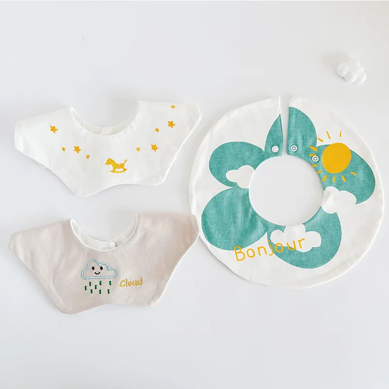 3Pcs Newborn Baby Cotton Bibs Round With Cute Embroidery Boys And Girls Fashion Neck Wear Infant Toddlers Burp Cloths Care Thing