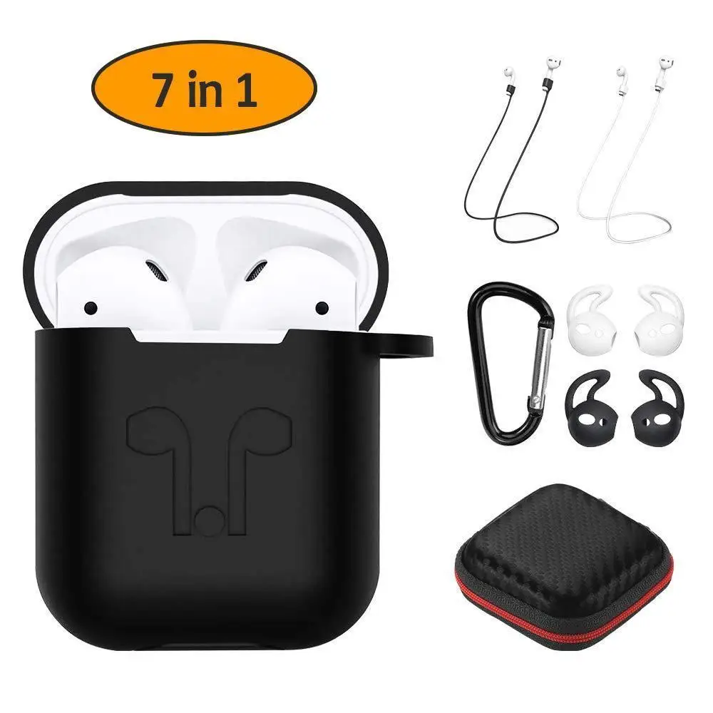 

7 in 1 Silicone Case Strap Holder & Silicone Case Cover Earphone Case for Apple Airpods Air Pod Earpods Accessories