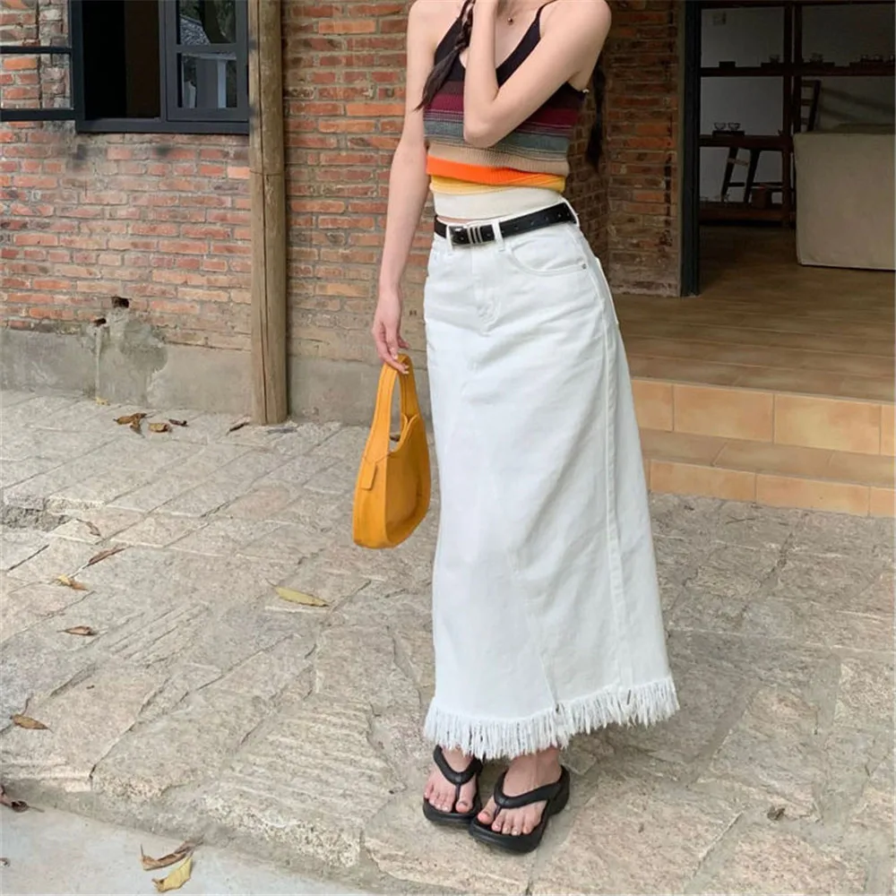 Женская джинсовая юбка с высокой талией белая облегающая длинная составного