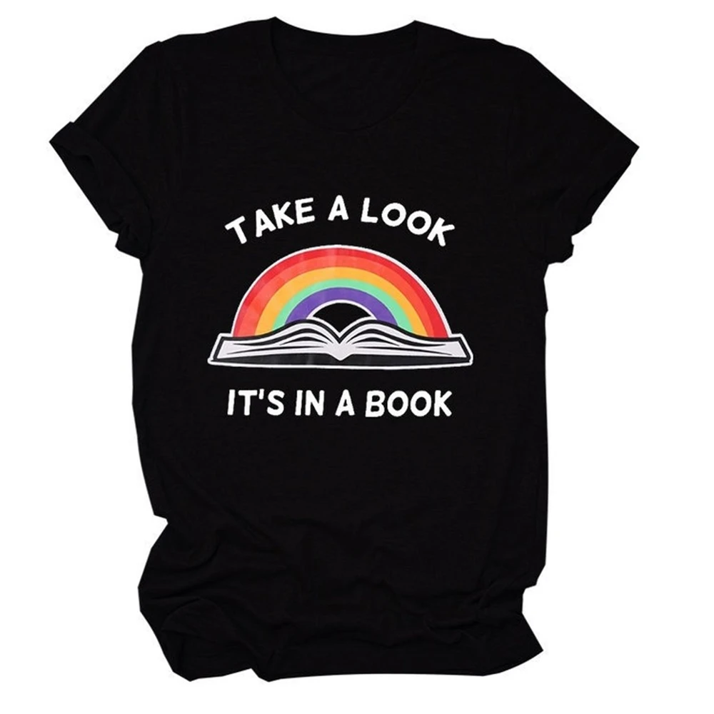

Женская футболка с коротким рукавом и надписью «Take A Look A Book»