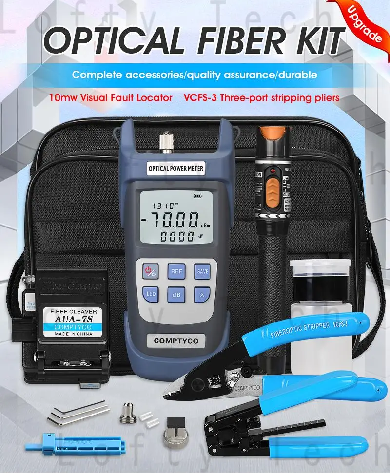

19pcs/set FTTH Fiber Optic Tool Kit with -70~+10dBm Optical Power Meter 10MW Visual Fault Locator Free Shipping