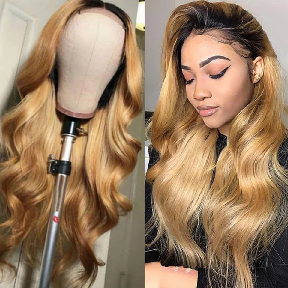 

Highlight Honey Blonde Lace Front Wig Human Hair T1B/27 13x4 HD Lace Frontal Wig Pre Plucked Body Wave Human Hair Wig For Women
