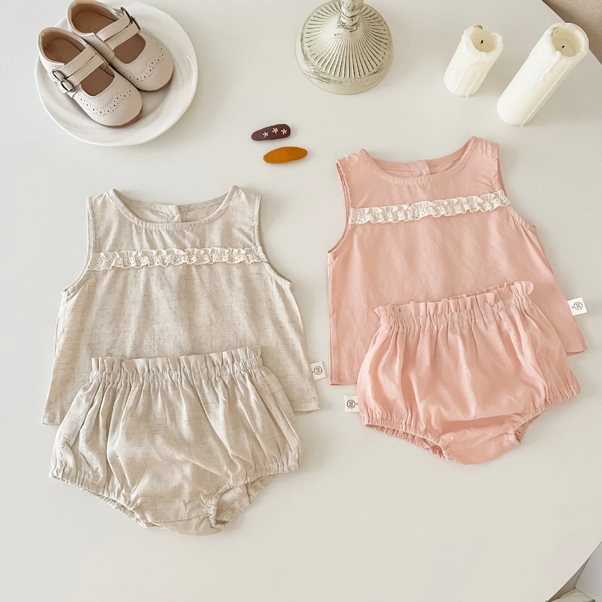 

Футболка и шорты для девочек, из хлопка и льна