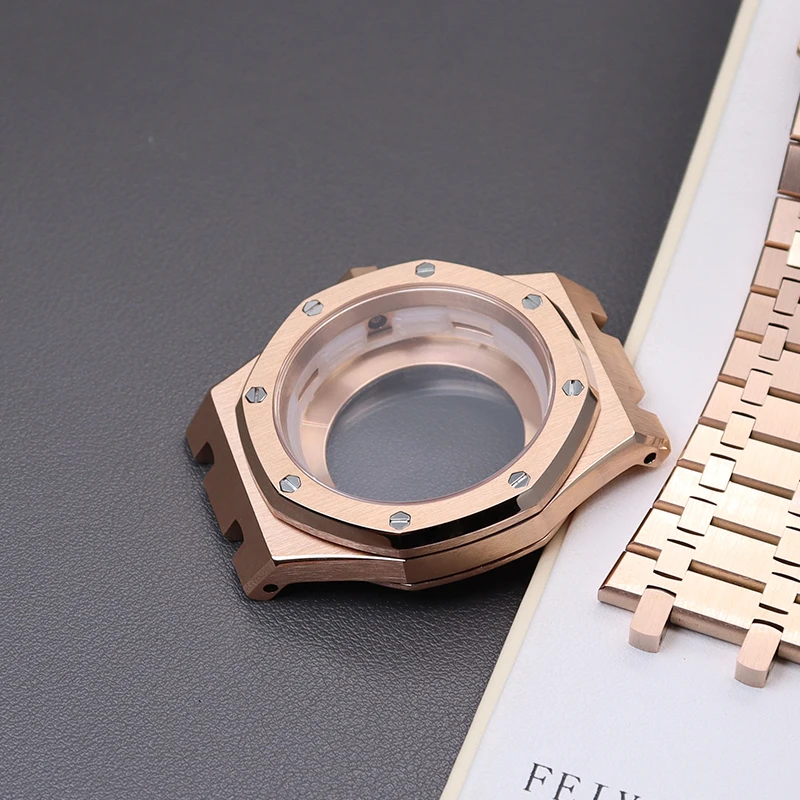 41mm Rose Gold Watch Case Parts Watchband Accessory For Seiko nh35 nh36 Movement 31.8mm Dial Sapphire Crystal Glass Waterproof enlarge