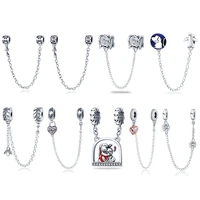 hot sale silver color 13 models zircon safety chain charm bead fit original pandach bracelets charm bead dangle diy jewelry 2022