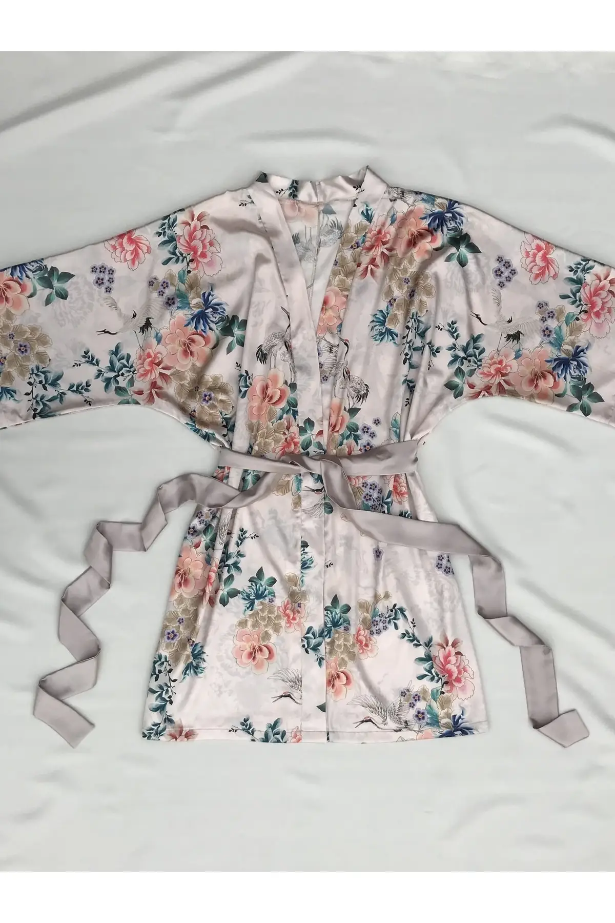 

Dressing Gown Crane Bird Powder Satin Kimono Fashion Robe Robe Robe Robe Sexy Peignoir Kimono Bride Sleepwear Night Gown
