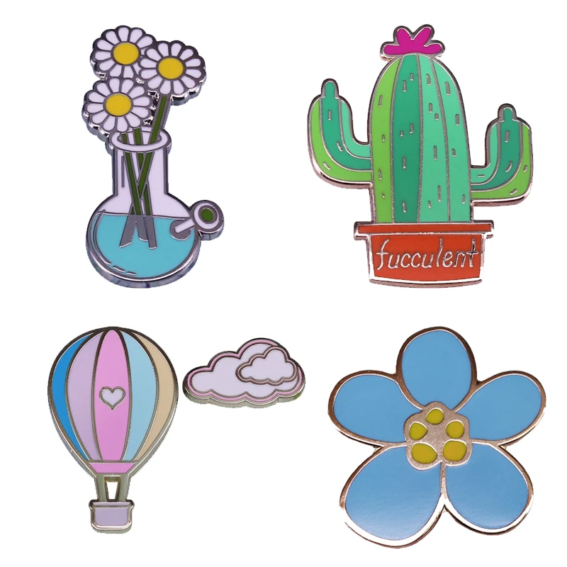

Love Life Enamel Pin Set Hot Air Balloon,cloud Brooch Cute Cactus,daisy Vase Jewelry Accessories Ladies Brooch Scarf Buckle Gift