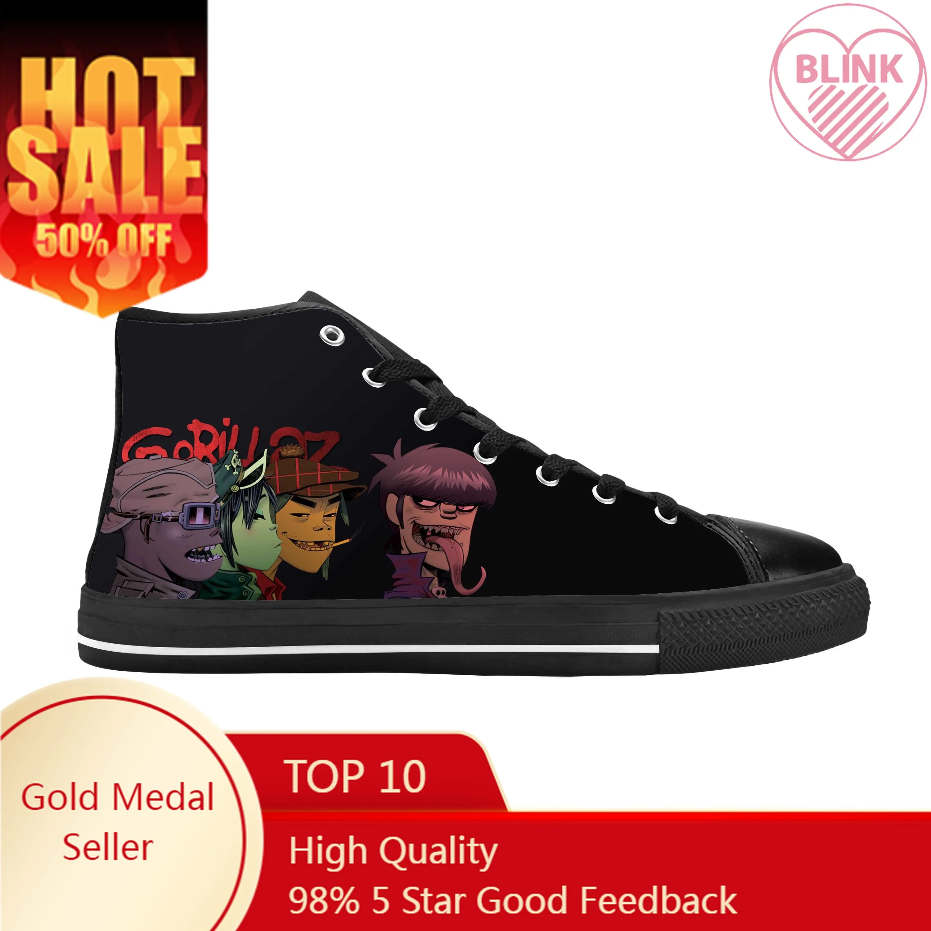 

Gorillaz UK Rock Band Hip-Hop Rap Music Gorillazs Casual Cloth Shoes High Top Comfortable Breathable 3D Print Men Women Sneakers