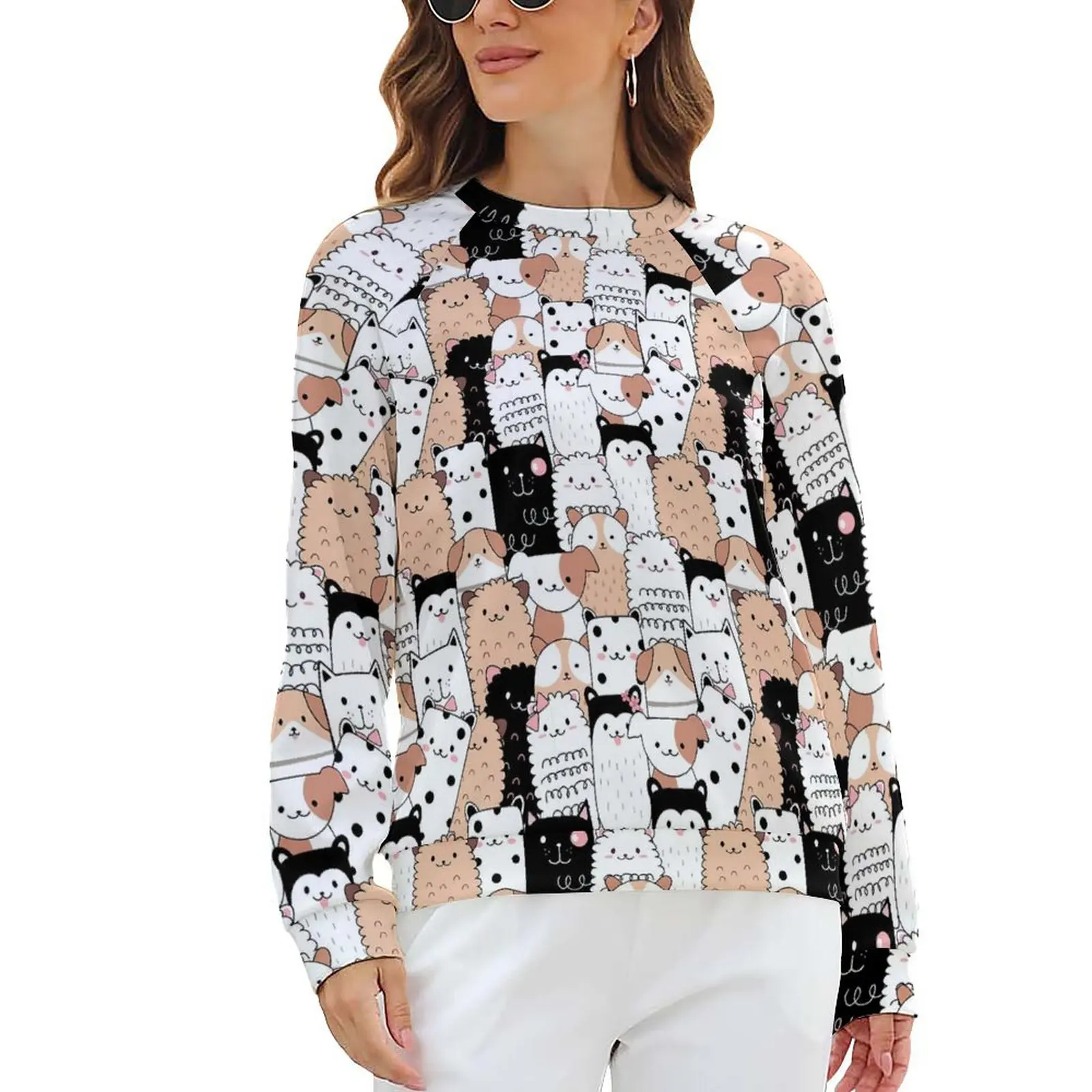 

Cartoon Dog Print Hoodies Womens Long Sleeve Cute Animal Pretty Casual Hoodie Cheap Hip Hop Oversized Custom Sweatshirts