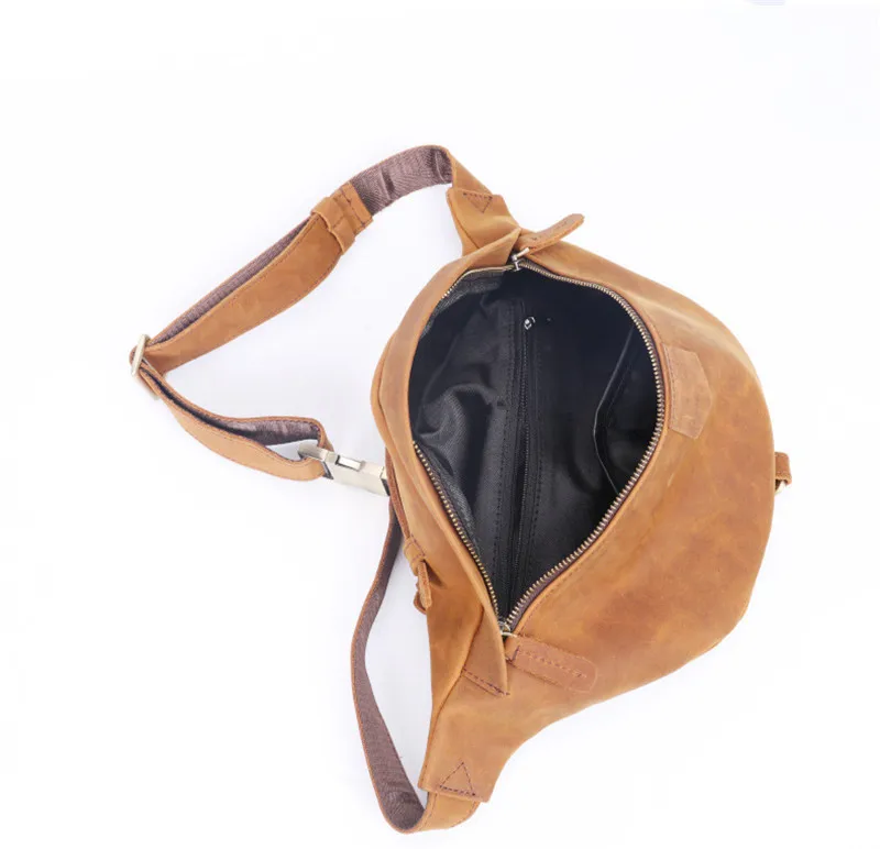Retro fashion design crazy horse cowhide men chest bag daily outdoor sports summer work real leather messenger bag for teenagers