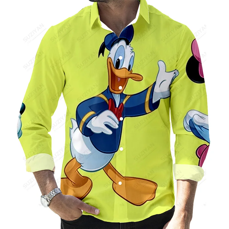

Top Fashion Stand Funny Patterns Men Fashionable Printed Stripped Elements New Printing Men Features Button Disney Mickey Minnie