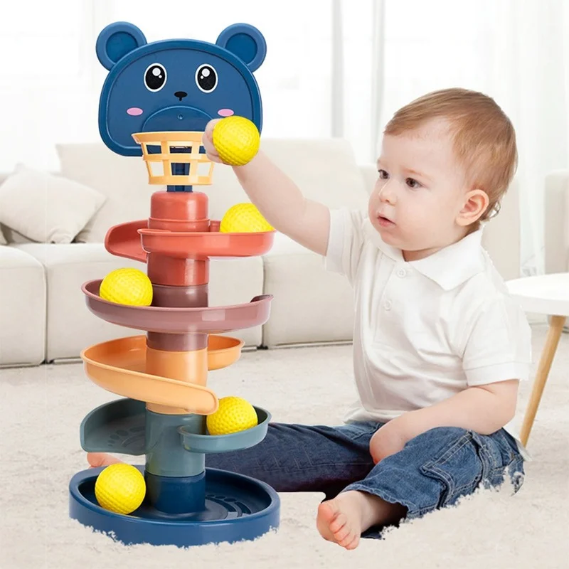 Baby Toys Rolling Ball Pile Tower Stack Rings Early Educational Toy For Babies Rotating Track Educational Kids Stacking Toy Gift