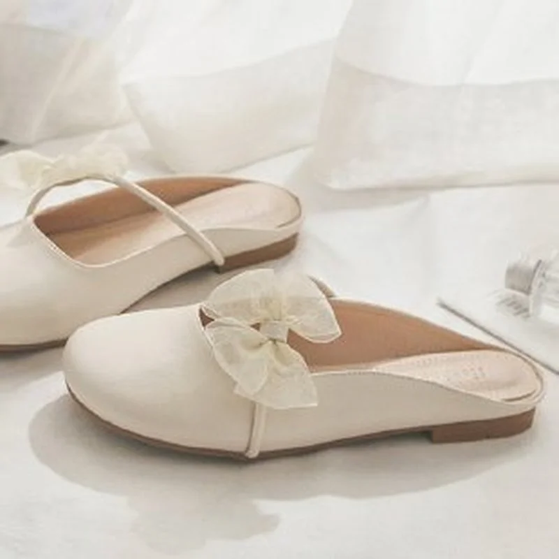 

Женские шлепанцы Baotou, повседневные однотонные сандалии на плоской подошве, с бантом, лето 2023