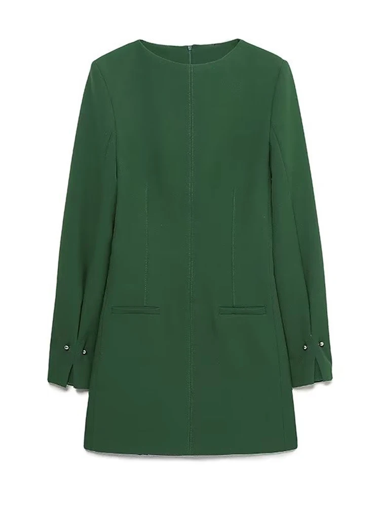 

2022 Autumn Women Slim Mini Dress Fashion Solid O-Neck Long Sleeve Female Elegant Street A-Line Dresses Clothing