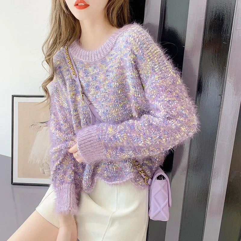 Осень/зима мягкий свитер с круглым вырезом и волнами пуловер свежий укороченный