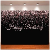 Photography Backdrop 16th 30th 40th 50th 60th Birthday Party Background Black And Rose Gold Teens Girls Cake Table Banner Pink