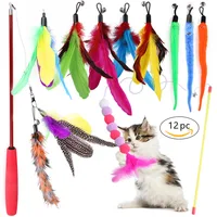 12Pcs/Bags  Cat Toys Interactive Cat Toys for Cats Funny Cat Stick Set Feather Bell Replacement Fishing Head Fishing Rod