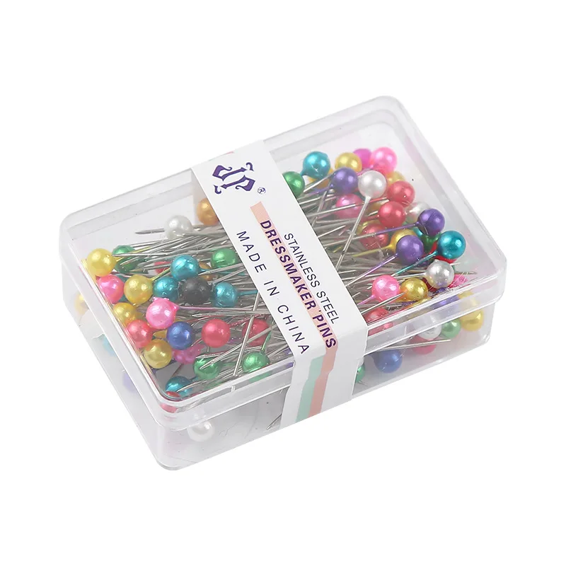 

100Pcs/Box 38cm Colorful Round Pearl Head Needles Stitch Straight Push Sewing Pins for Dressmaking DIY Positioning Sewing Tools