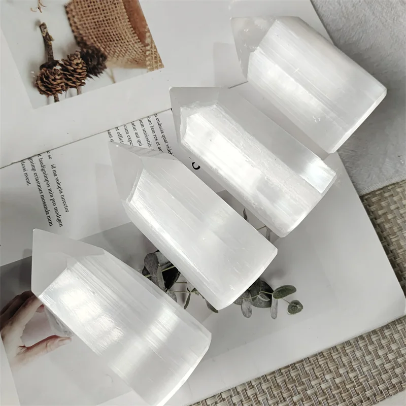 

4inch Natural Carved Towers White Selenite Wand Point Crystal Spiritual Healing Stones For Decor Gift