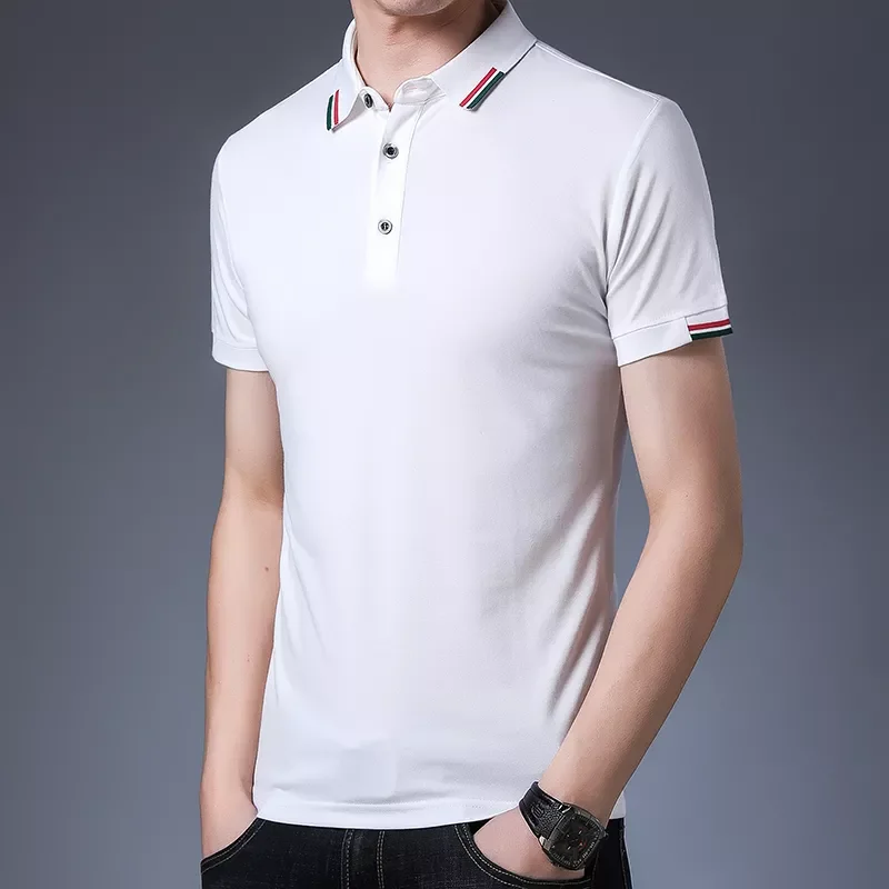 

Men New Summer Short Sleeve Turn-over Collar Polo Shirts Men Slim Tee Tops Casual Breathable Solid Color Business Sweatshirt