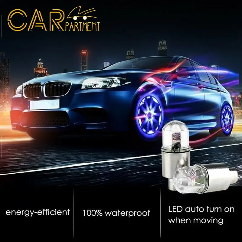 

2pcs Wheel Lights Cap Rust Resistant Car Auto Wheel Tire Air Valve Stem Led Light Cap Cover Durable Waterproof Wheel Light