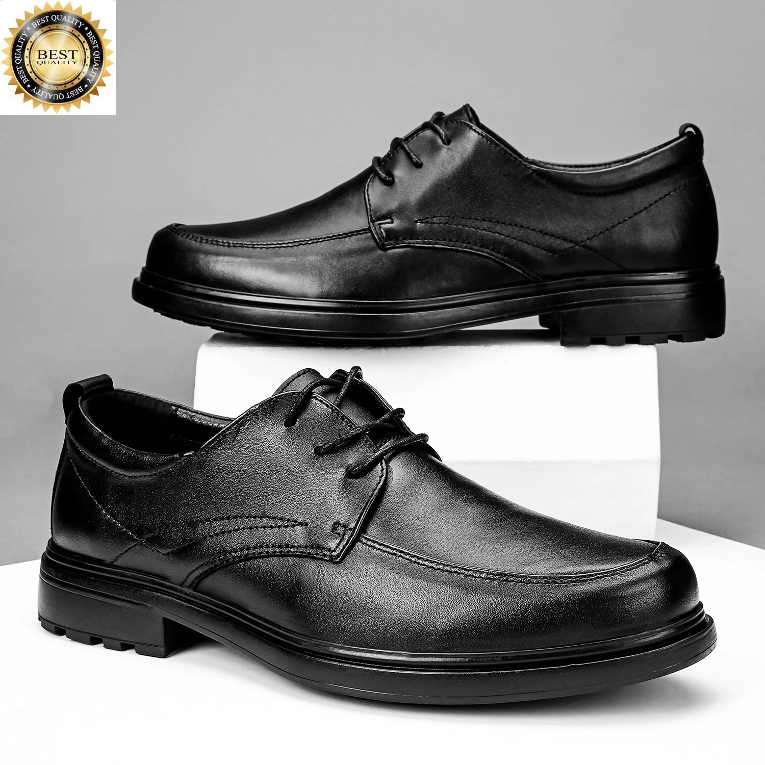 

Leather Genuine HIGH-END Shoes Men's Simple Business Formal Thick Sole Casual Big Size：38-48
