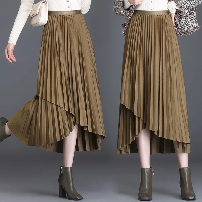 

Autumn Winter 2023 New Half High Waist Tall Slim Irregular Large Mid Length A-line Faldas Fashion Clothes for Women Skirts
