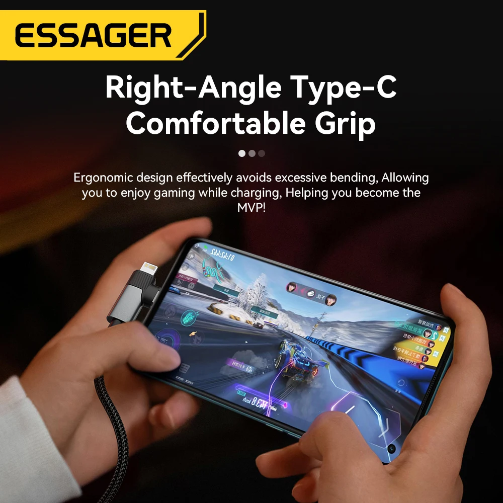Фото Кабель зарядный Essager 2-в-1 с прямым углом, 65/29 Вт, для iPhone 15/14/13/MacBook/Lenovo/Asus/Dell/iPad Pro №5