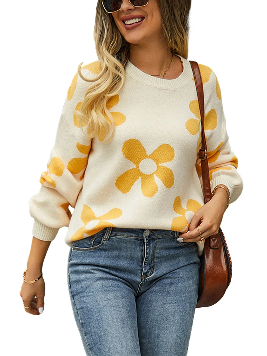 

ZZLBUF Women s Cozy Knit Sweater with Butterfly Embroidery and Drop Shoulder Design - Long Sleeve Crew Neck Pullover for