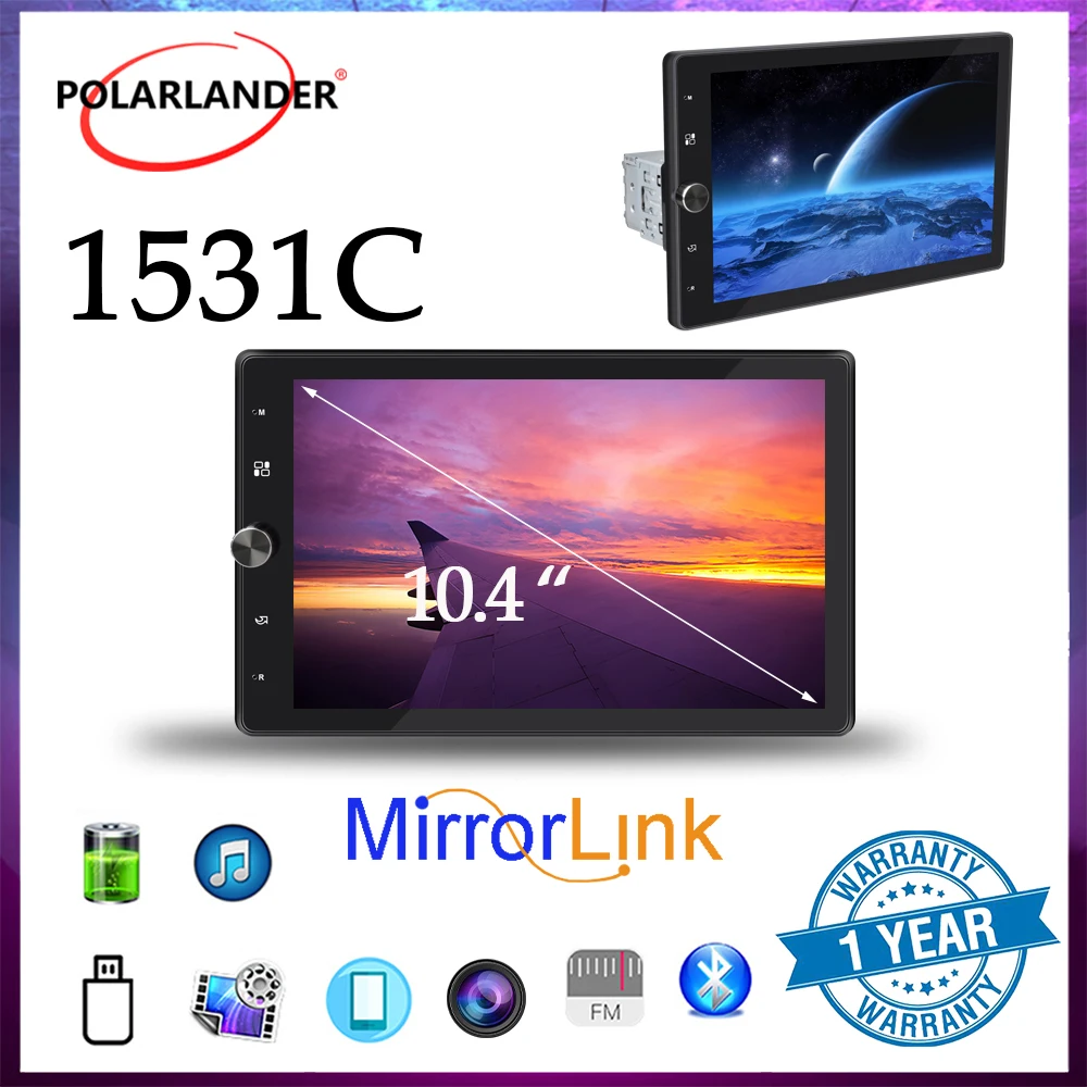 

Автомобильная стерео Проводная Carplay 1 Din 10,4 "FM/AM/RDS Регулировка экрана 360 ° Bluetooth Android автомобильный мультимедийный плеер Type-C зарядка