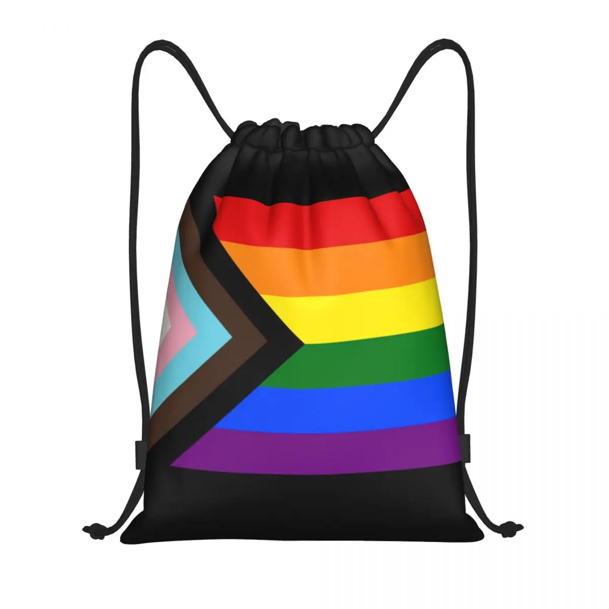 

Custom LGBT Progress Pride Flag Drawstring Bags Men Women Lightweight Gay Pride Sports Gym Storage Backpack