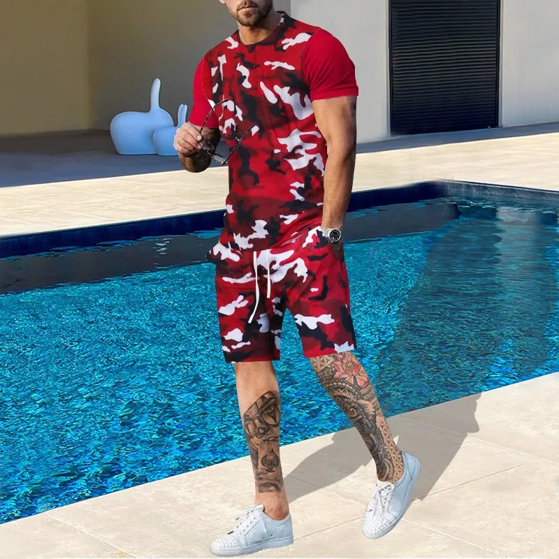 2023 Men's Camouflage Summer Short Sleeved Shorts Set Men's Sports and Leisure Set Men Clothes Tesla Trapstar Ropa Ropa Hombre