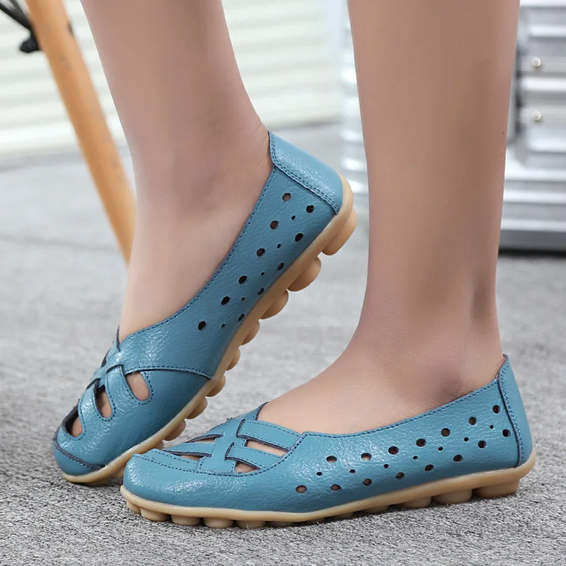 Ladies Shoes 2023 Plus Size 35-44 Summer Cut Out Women Genuine Leather Woman Ballet Flats Casual Sandals Women Loafers Gift Shoe