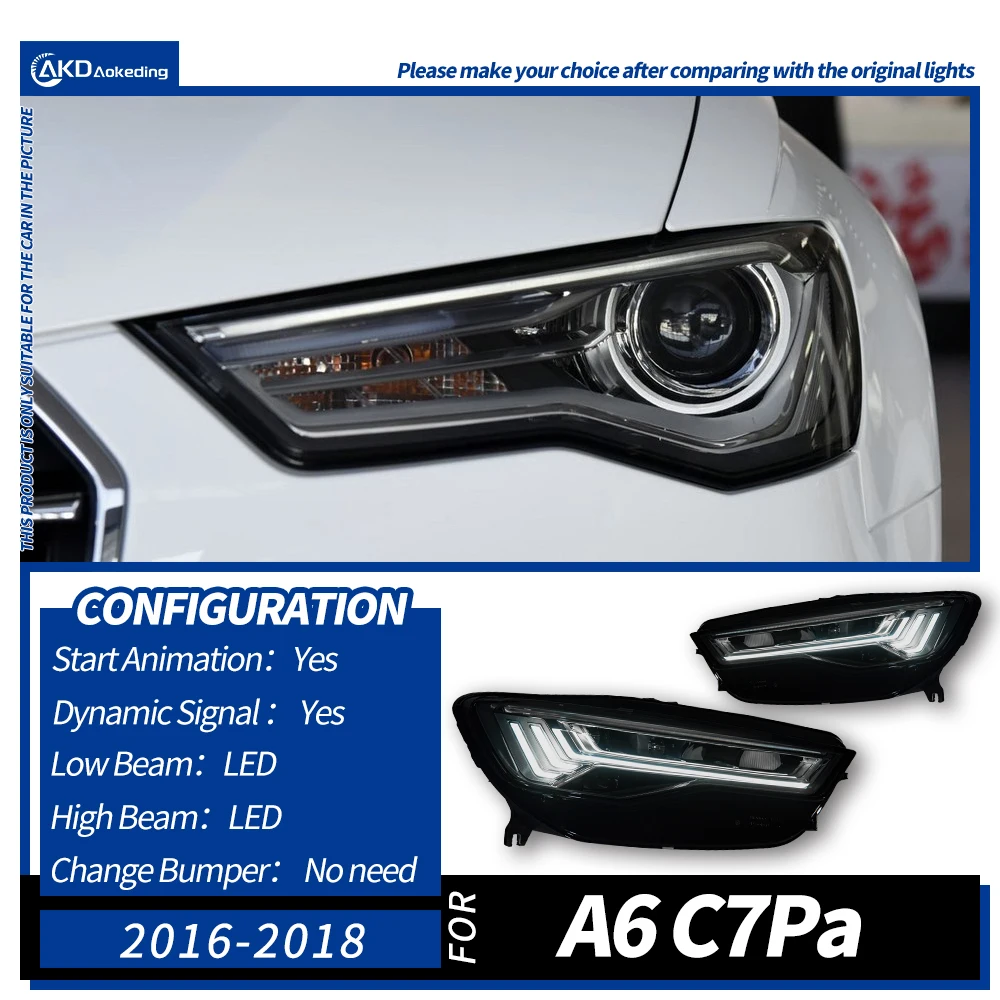 

Фара AKD для Audi A6 C7 светодиодный, фара 2012-2018, фары A6 C7 DRL, сигнал поворота, фара дальнего света, линза проектора Angel Eye