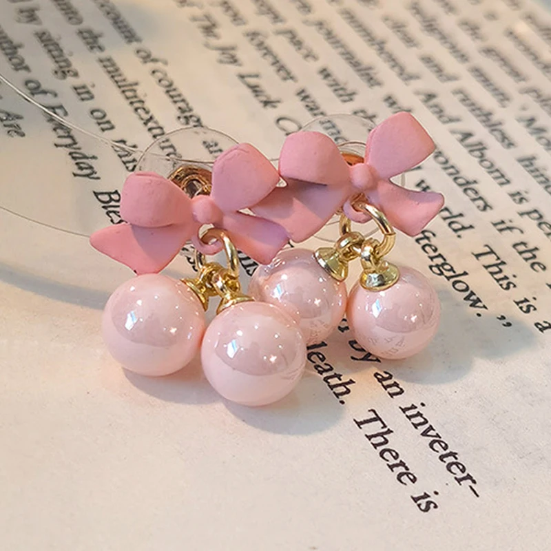 

2023 Acrylic Pink Bows Drop Earrings for Women Exquisite Romantic Sweet Earring Trendy Wedding Jewelry Creative Girl Accessories