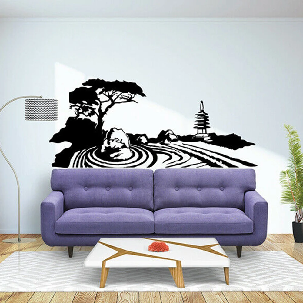 Zen Garden дерево река Настенная Наклейка гостиная медитация Будда Япония лес