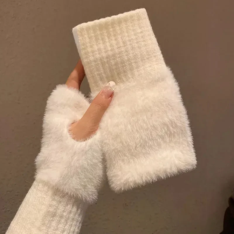 Мягкие зимние перчатки из норкового флиса на полпальца | AliExpress