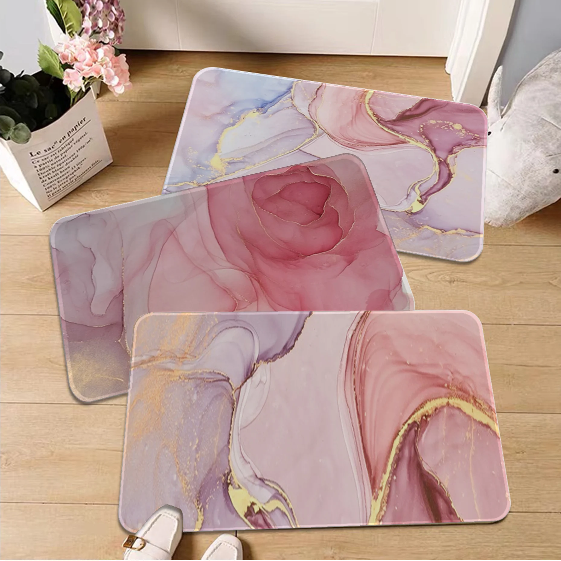 

Wishstar Pink Gold Oil Painting Floor Carpet Non-Slip Laundry Room Mat Laundry Decor Balcony Child Living Room Household Carpets