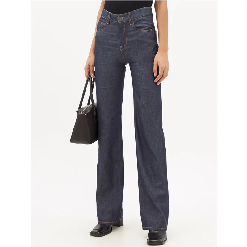 Fashionable and Slim Retro Blue Mid-waist Jeans