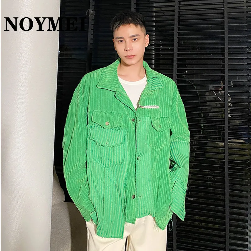 

NOYMEI Niche Design Style Raw Edge Stitching Trend Green Lapel Men's Jacket Loose Temperament Casual Coat Autumn WA1946