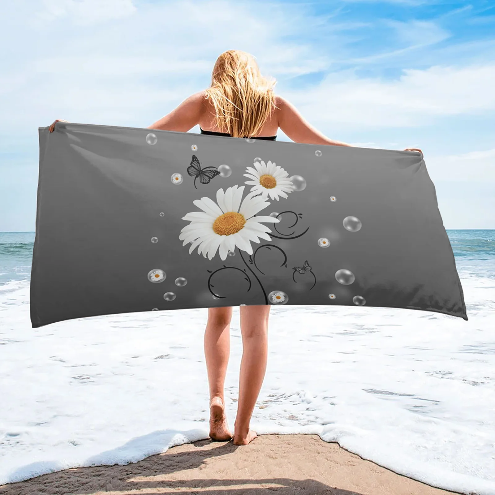 

Желтое воздушное серое банное полотенце из микрофибры в виде бабочки-Маргаритки для ванной комнаты, бассейна, морского берега, мягкое пляжн...