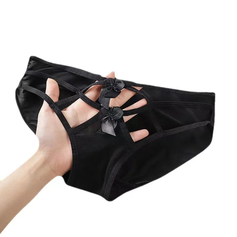 

Sexy Temptation Briefs Lingerie Panties Intimate Underwear Hollow Cross Belt Bow Underpants Women Transparent Low Waist