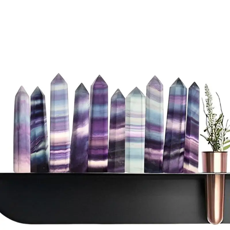 

Natural Fluorite Crystal Colorful Striped Fluorite 4565CM Quartz Crystal Stone Point Healing Hexagonal Wand Stone40