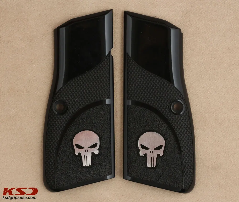 

Ksd Browning HP Model Compatible Black Acrylic Grip for Replacement (with Half Pattern & Silver Skeleton Figure)