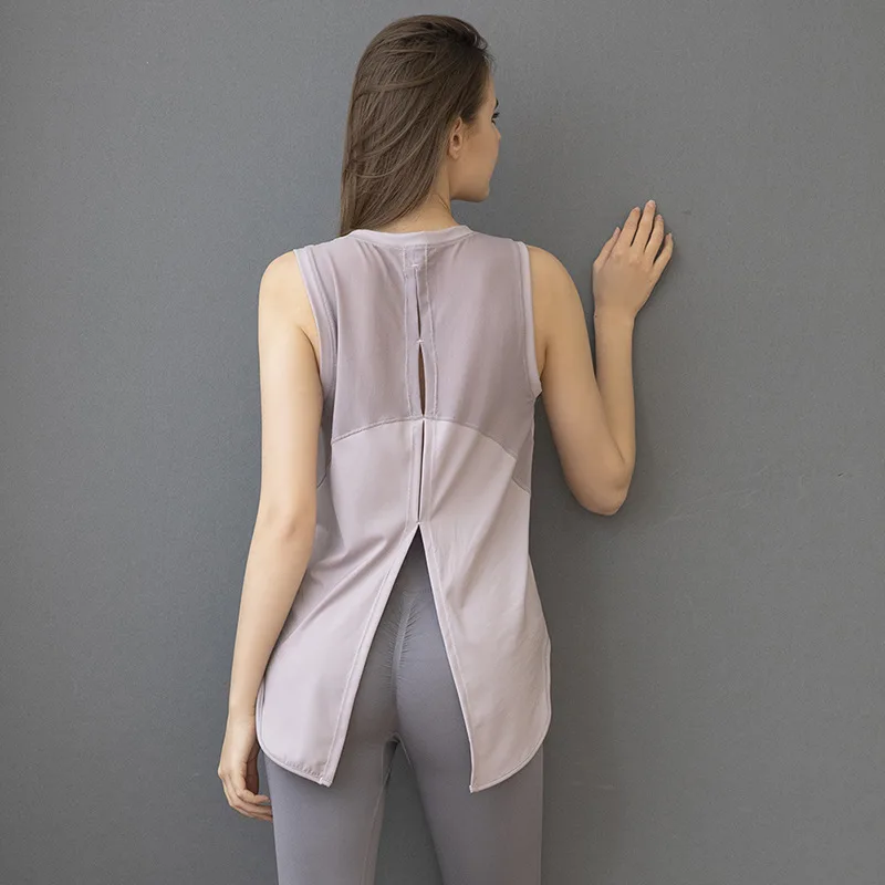 gym  golf tennis Summer Women's Yoga Suit Loose Mesh Fitness Suit Long Sports Top Training Running Quick Dry Sleeveless T-shirt
