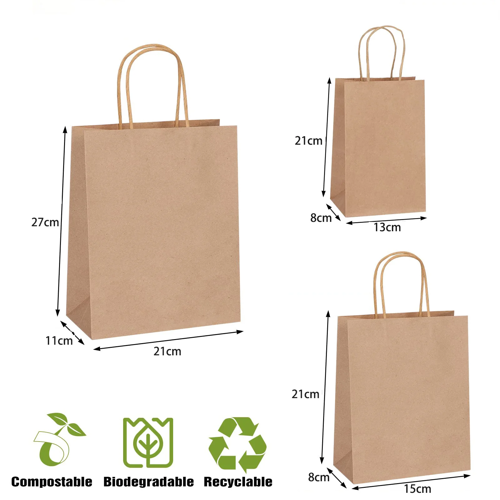 10/20pcs Kraft Paper Bags with Handles Gift Bags Small Paper Bags for Party Favor Bags White Brown Small Business Shopping Bags images - 6