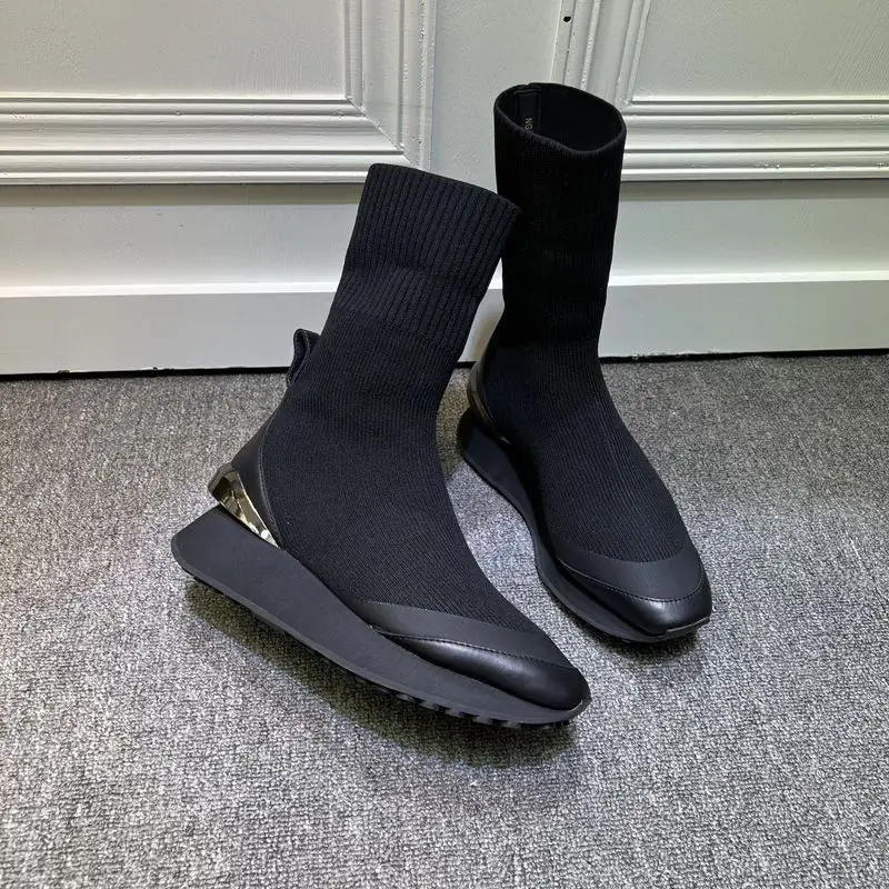 Spring 2023 New Women's Single Patchwork Sports Style Knitted Stretch Socks Ankle Muffin Platform Boots