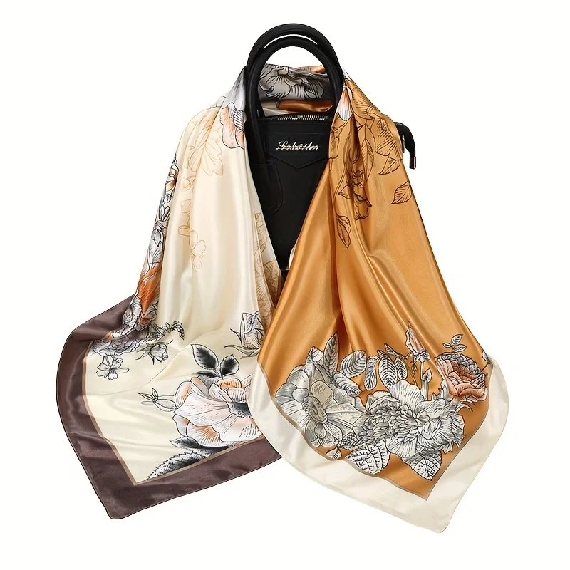 Большой Квадратный Шелковый Шарф 90 См Женский Элегантный Двухцветный Узор Пиона