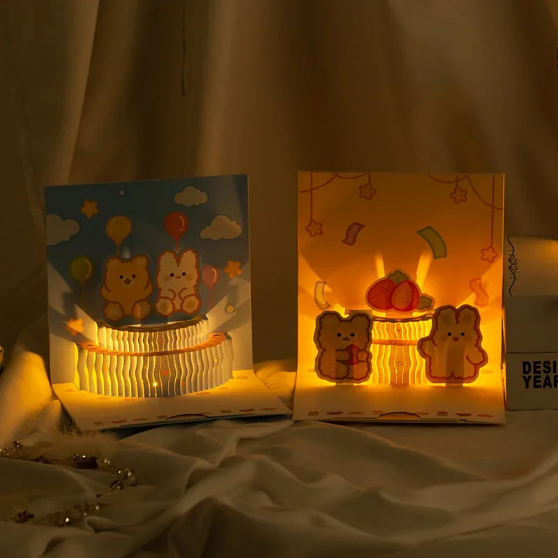 3D легкая музыкальная открытка на день рождения всплывающий торт креативная